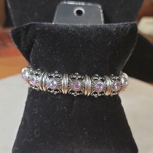 Silver-Tone Stretch Bracelet with Purple Crystal Accents